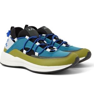 NWT APC Little Joe Logo Detailed Ripstop Leather Neoprene Sneakers Blue Green